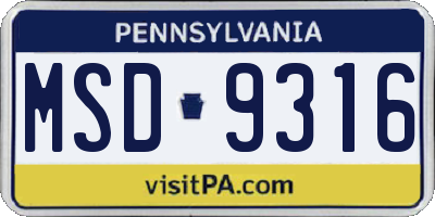 PA license plate MSD9316