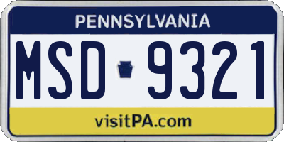 PA license plate MSD9321