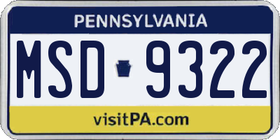 PA license plate MSD9322