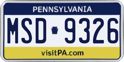 PA license plate MSD9326