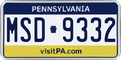 PA license plate MSD9332