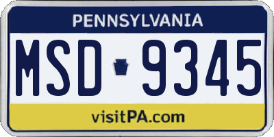 PA license plate MSD9345