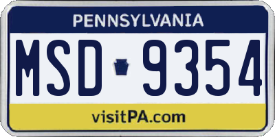 PA license plate MSD9354