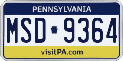 PA license plate MSD9364