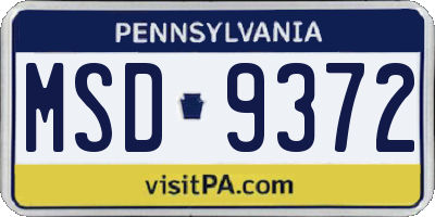 PA license plate MSD9372