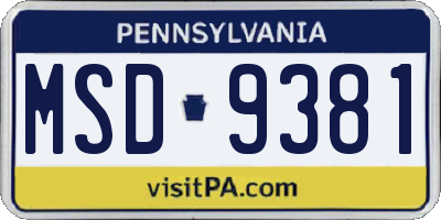 PA license plate MSD9381