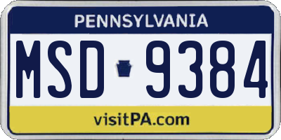 PA license plate MSD9384