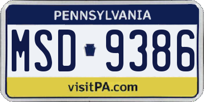 PA license plate MSD9386