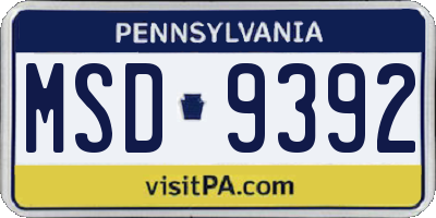 PA license plate MSD9392