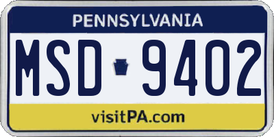 PA license plate MSD9402