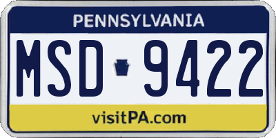 PA license plate MSD9422