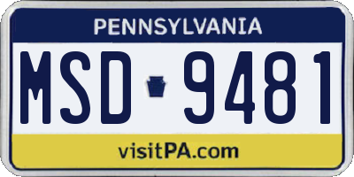 PA license plate MSD9481