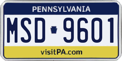 PA license plate MSD9601