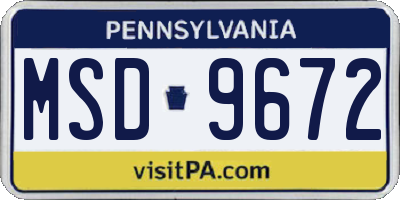 PA license plate MSD9672