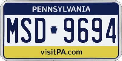 PA license plate MSD9694