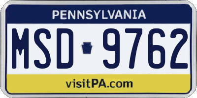 PA license plate MSD9762