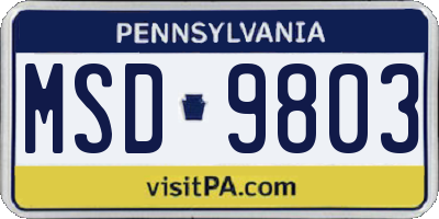 PA license plate MSD9803