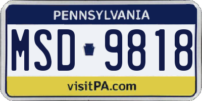 PA license plate MSD9818