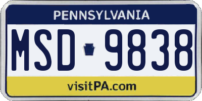 PA license plate MSD9838
