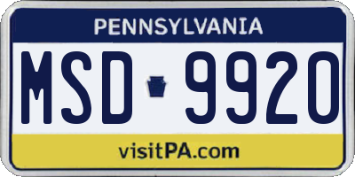 PA license plate MSD9920