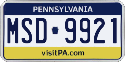 PA license plate MSD9921