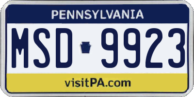 PA license plate MSD9923