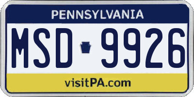 PA license plate MSD9926