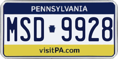 PA license plate MSD9928