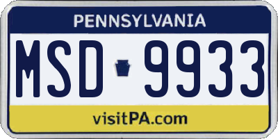 PA license plate MSD9933