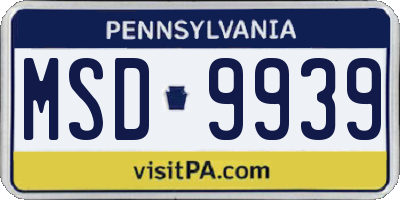 PA license plate MSD9939