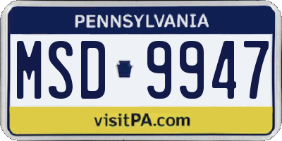 PA license plate MSD9947