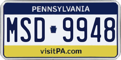PA license plate MSD9948