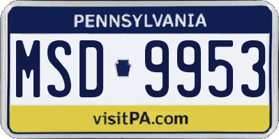 PA license plate MSD9953