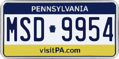 PA license plate MSD9954