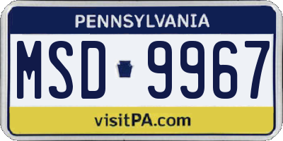 PA license plate MSD9967