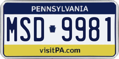 PA license plate MSD9981