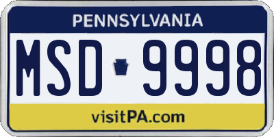 PA license plate MSD9998