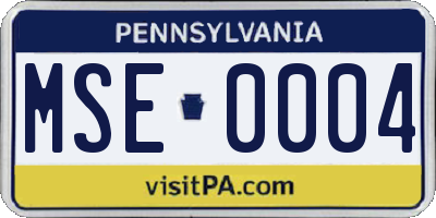 PA license plate MSE0004