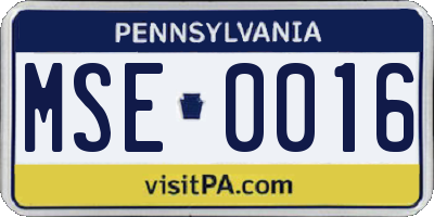 PA license plate MSE0016