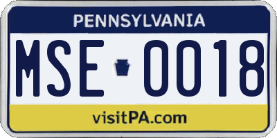 PA license plate MSE0018