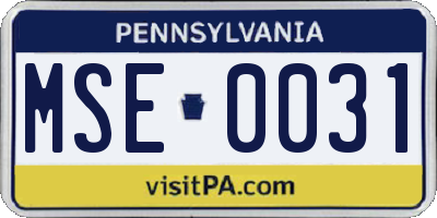 PA license plate MSE0031