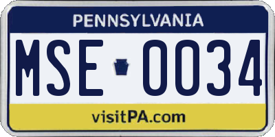 PA license plate MSE0034