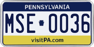 PA license plate MSE0036