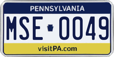 PA license plate MSE0049