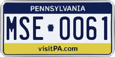 PA license plate MSE0061