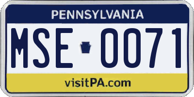 PA license plate MSE0071