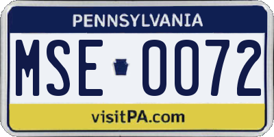 PA license plate MSE0072