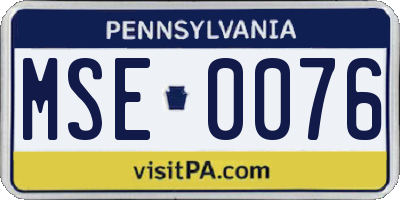 PA license plate MSE0076