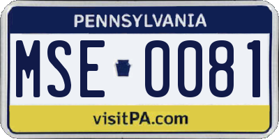 PA license plate MSE0081