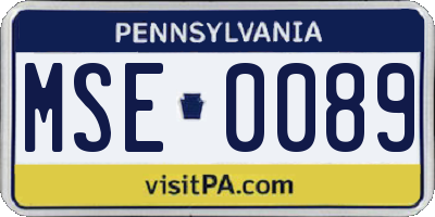 PA license plate MSE0089